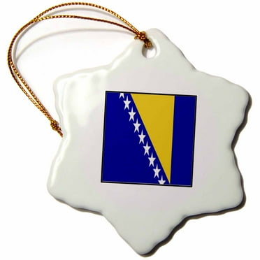 3dRose Photo Of Bosnia and Herezegovina Flag Multi-color Porcelain Holiday Decorative Accent Snowflake Ornament, 3"
