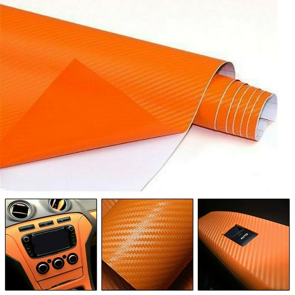 KERISTE Car Orange Carbon Fiber Vinyl Wrap Sticker Interior Accessories Panel 50X12Inch
