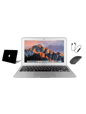 Apple Macbook Air 11.6-inch Bundle Includes: Wireless Headset, Generic Case, Bluetooth Mouse & 1 Year Warranty | 4GB RAM - 128GB SSD | Black (Scratch&Dent) 1-Year Warranty by Certified 2 Day Express
