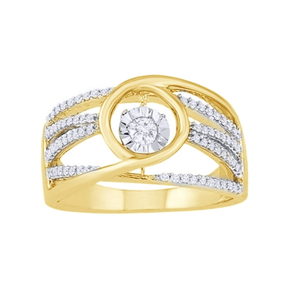 AFFY White Natural Diamond Love Beat Fashion Ring In 10k Yellow Gold (0.33 Cttw)