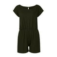 thumbnail image 4 of Femmes Pantalons Femmes Mode Été Solide Casual Short Manches Courtes Combinaison Armée Vert XL, 4 of 6