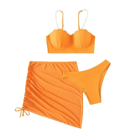 

ZIZOCWA High Waisted Swimsuit Women s 3 Piece Bikini Bathing Suit Halter Pearl String Triangle Swimsuit Sunflower Plus Size Bathing Suits for Women Water Shorts Older Womens Bathing Suits Sports Bra
