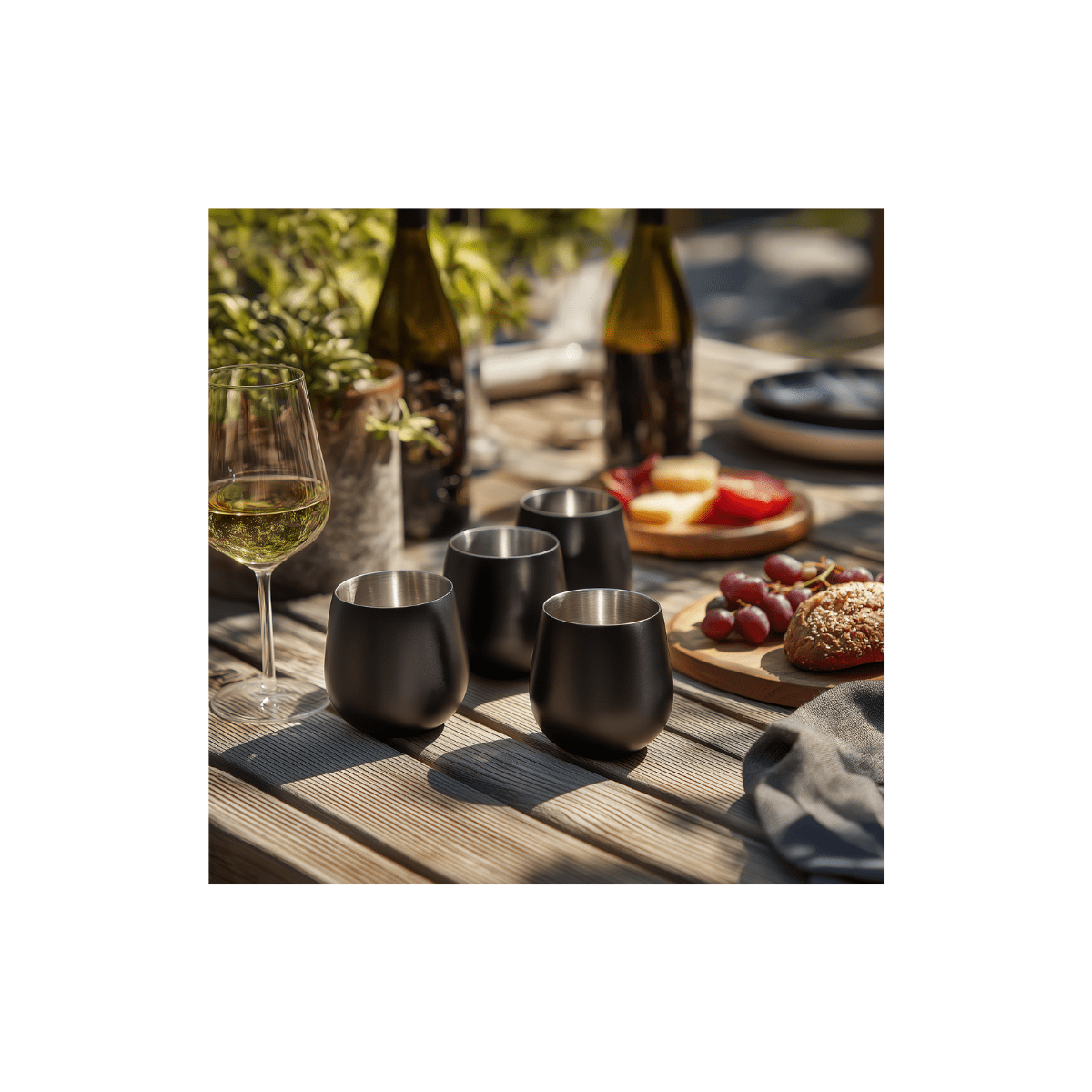 K&K Home Black Matte Stainless Steel Unbreakable Black Stemless Wine Glasses - 15 oz - Set of 4 Colored, Stemless Metal Wine Glasses Perfect for Outdoors, Weddings, and Parties