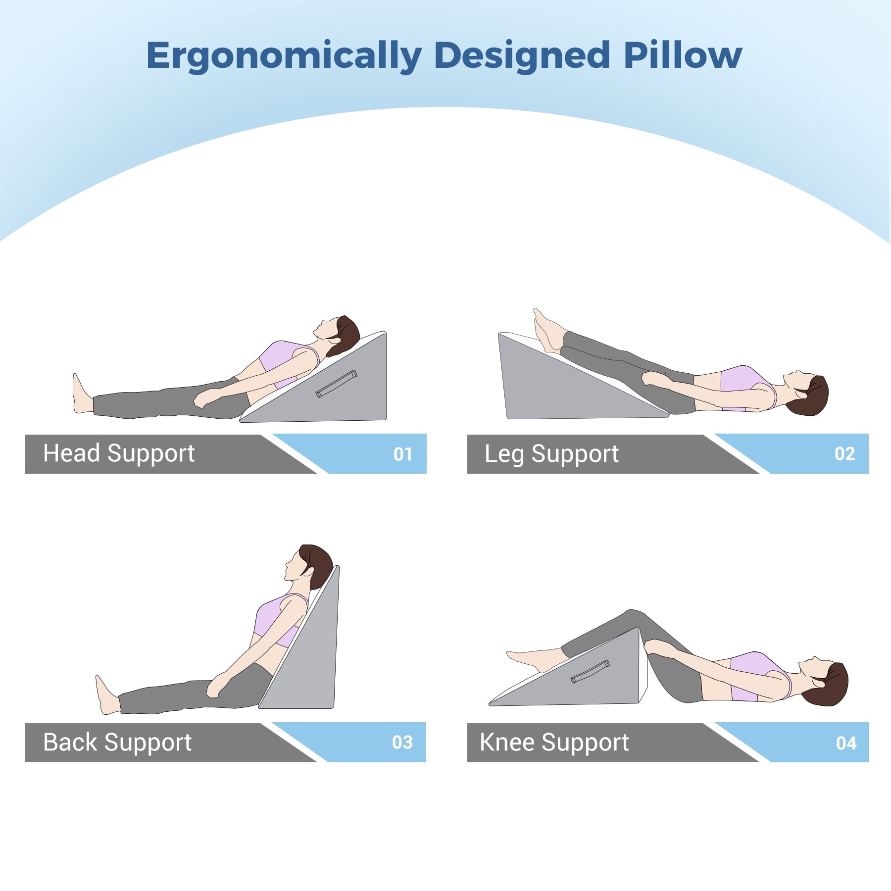 Bed Wedge Pillow, Soft Foam Triangle Pillow for Sleep Apnea, Acid Reflux, Snoring, 12Inch Leg Elevation, Back Support for Sitting Up in Bed, Incline Cushion for Sleeping, Reading, White/Grey