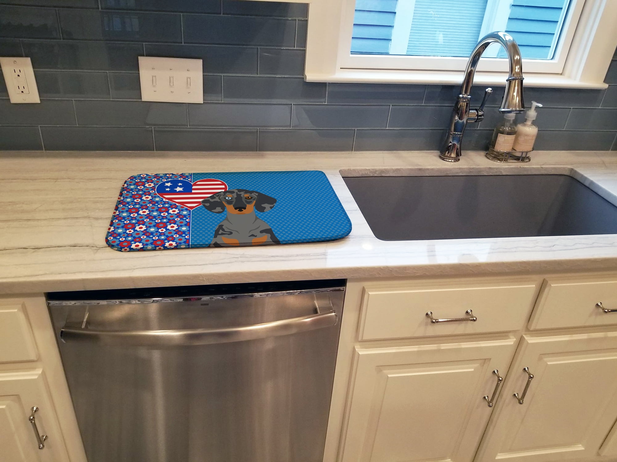 Black Dapple Dachshund USA American Dish Drying Mat