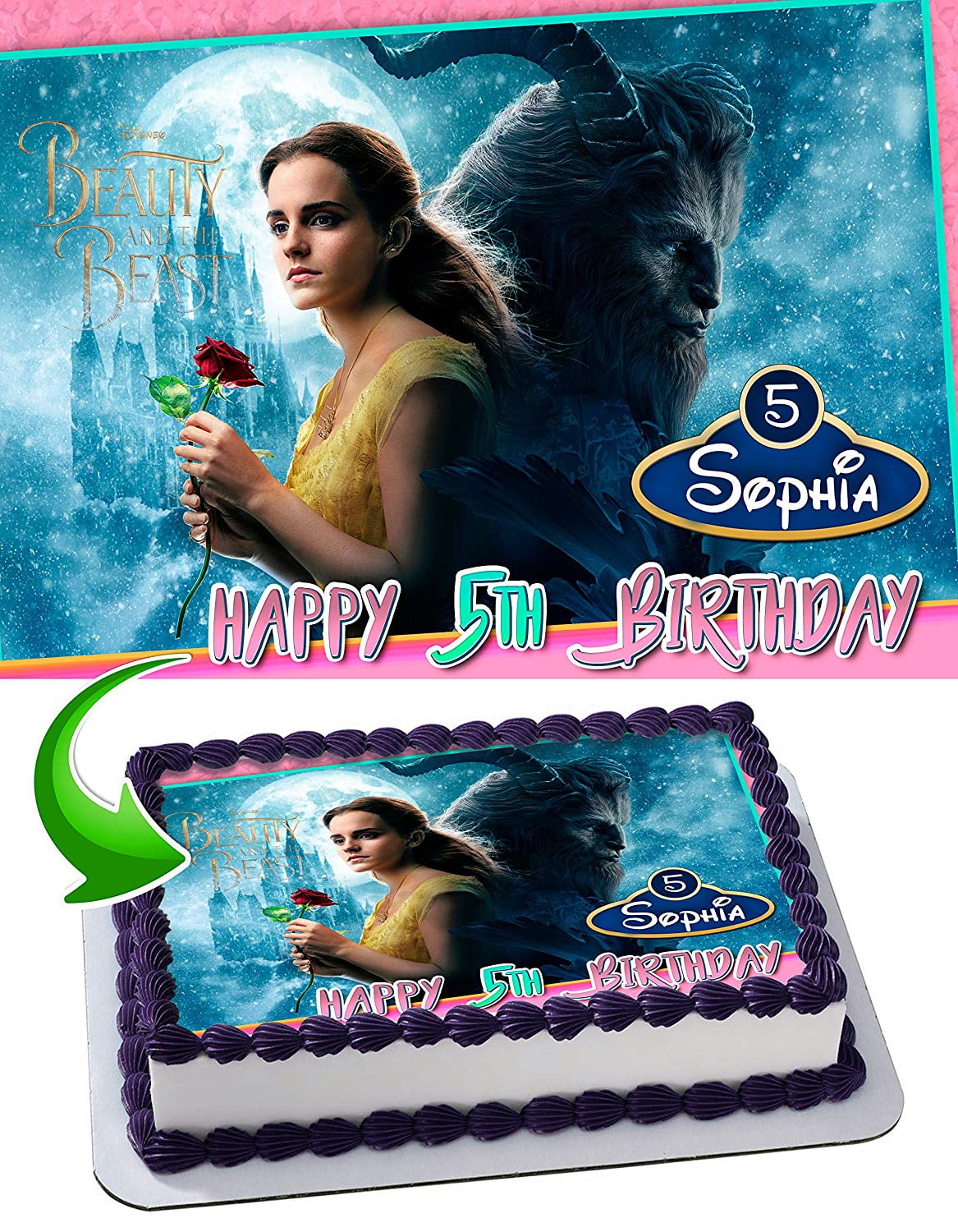 Beauty And The Beast Edible Cake Image Topper Personalized Picture 1 4 Sheet 8 X10 5 Walmart Com Walmart Com
