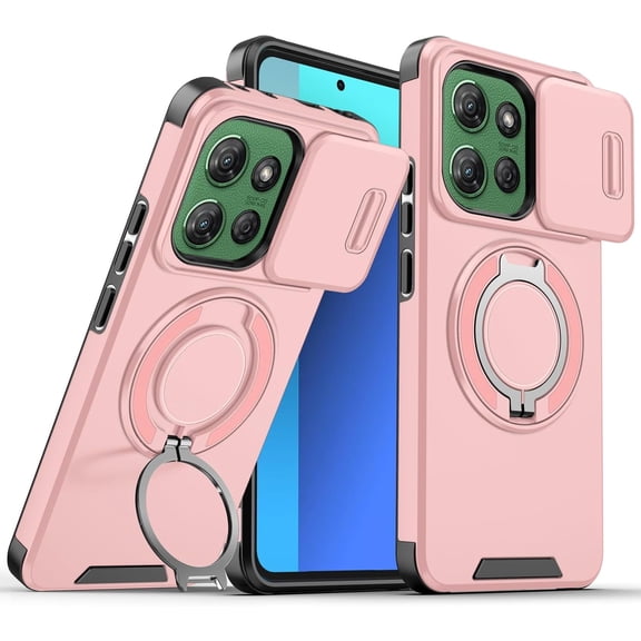 HCTian Compatible with Motorola Moto G 2026 Case with Slide Camera Cover and Rotating Kickstand Ring, Slim Magnetic Shockproof Accessories Phone Case for Moto G Play 2026