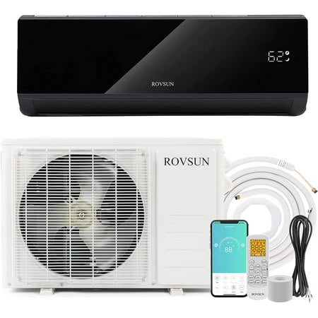 ROVSUN Wifi Enabled 12,000 BTU Mini Split AC/Heating System with Inverter, 19SEER 115V Energy Saving Ductless Split-System Air Conditioner w/ Pre-Charged Condenser, Heat Pump & Installation Kit, Black