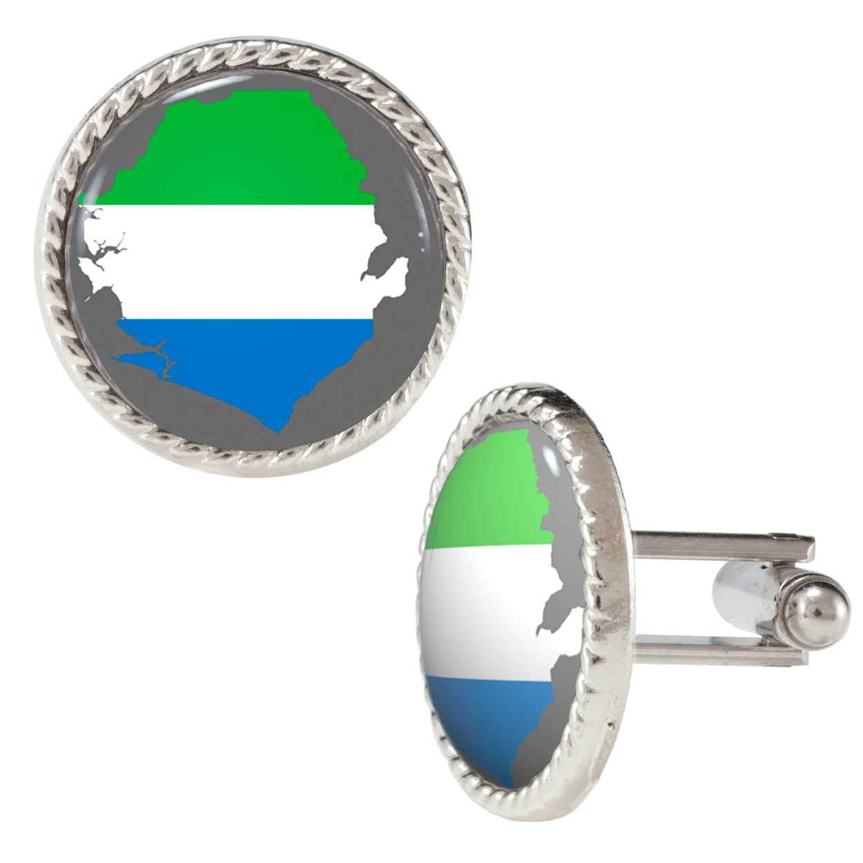 Sierra Leone Country Flag Illustration on Gray Cufflinks