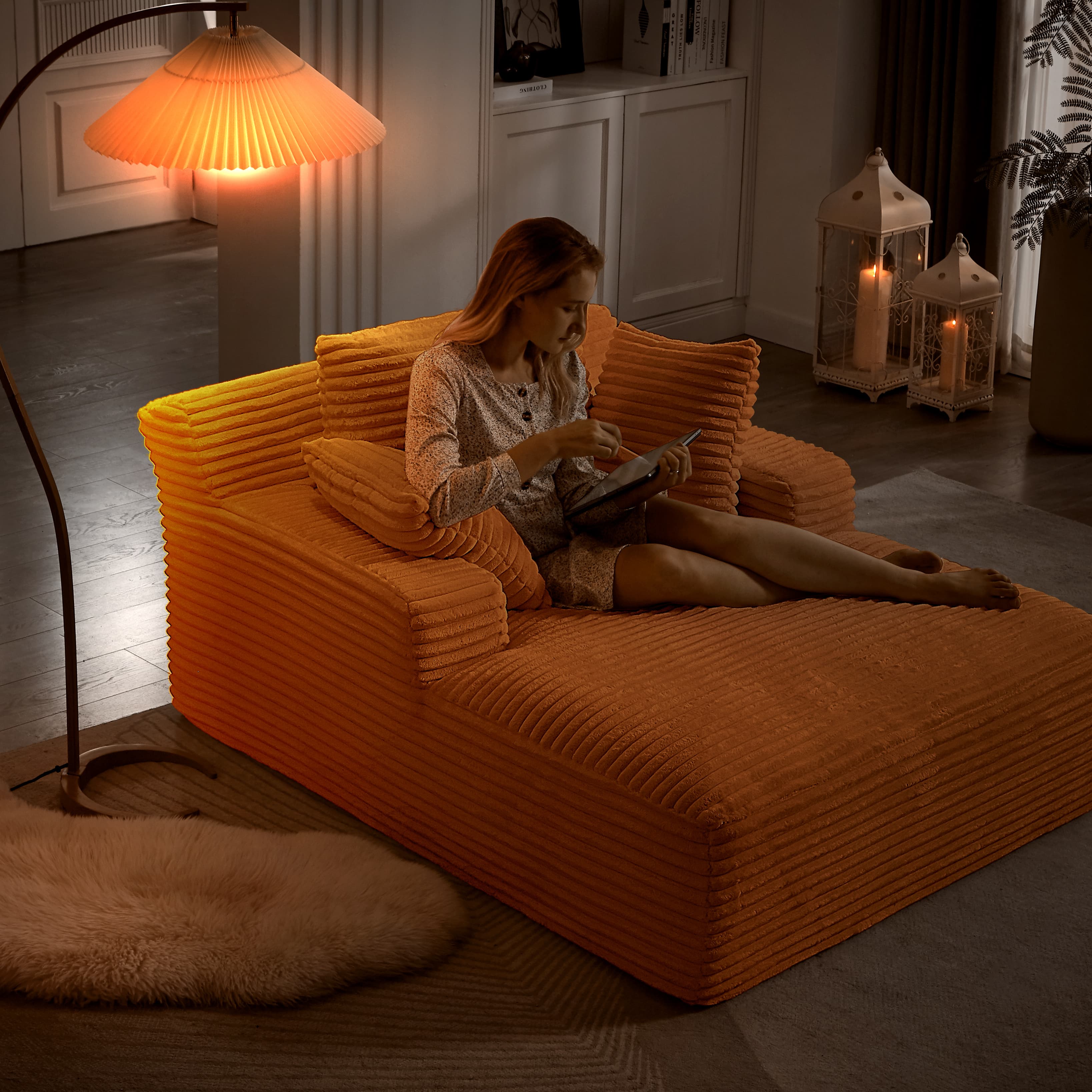 MAYEERTY Oversized Corduroy Chaise Lounge Chair, Boneless Comfy Sleeper, No Assembly for Living Room Office