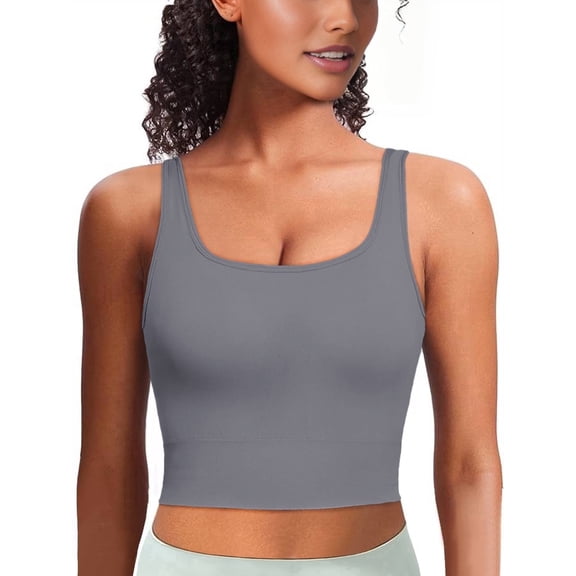 Firvespy Women Low Impact Sport Bra Workout Crop Tank Tops Square Neck Yoga Camisole with Built in Pads Blue Small