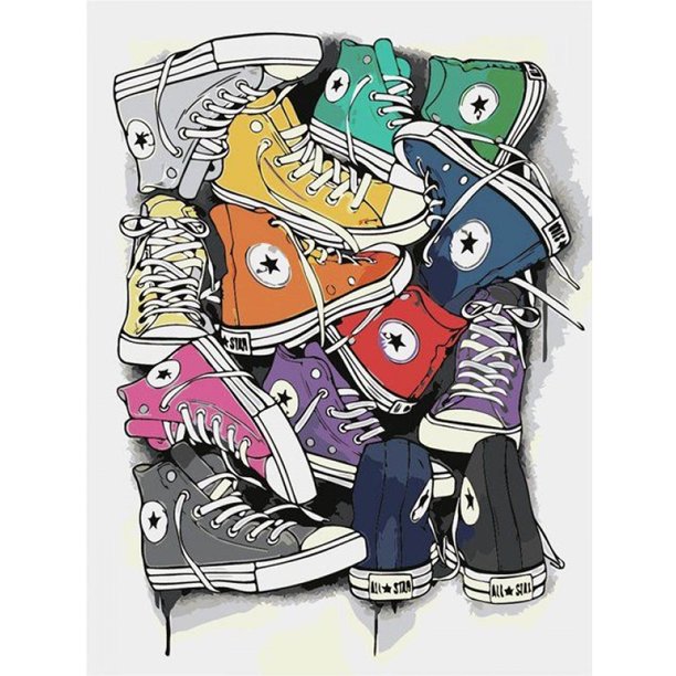 Cuadros Decorativos Dibujo de zapatos de lona de pintura de diamante de taladro redondo completo DIY JShteea Nuevos Originales