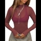 thumbnail image 3 of Blusa de Larga de para Mujer, Blusa de Encaje Transparente con Cuello Alto y Bordado Floral. Vino Tinto L, 3 of 8