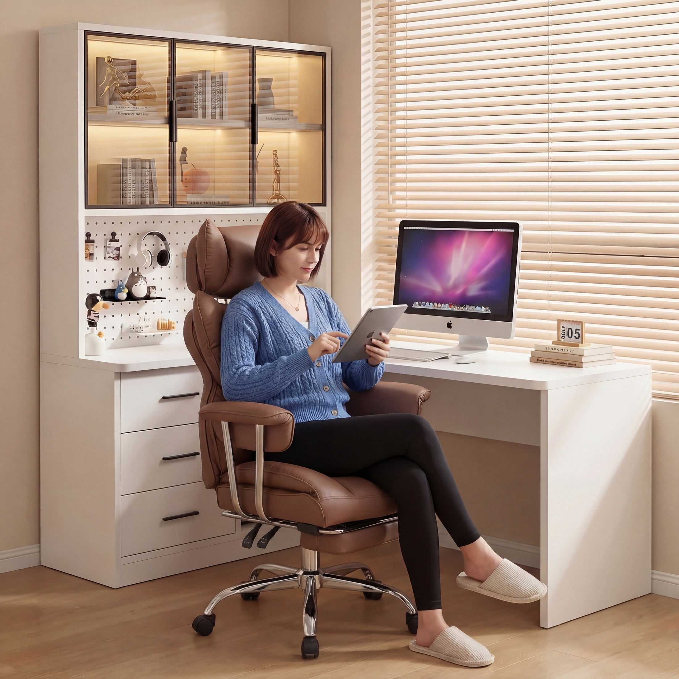 CONCETTA Ergonomic Big and Tall Office Chair, Scratch-Resistant PU Leather Executive Desk Chair with Spring Lumbar Support Brown