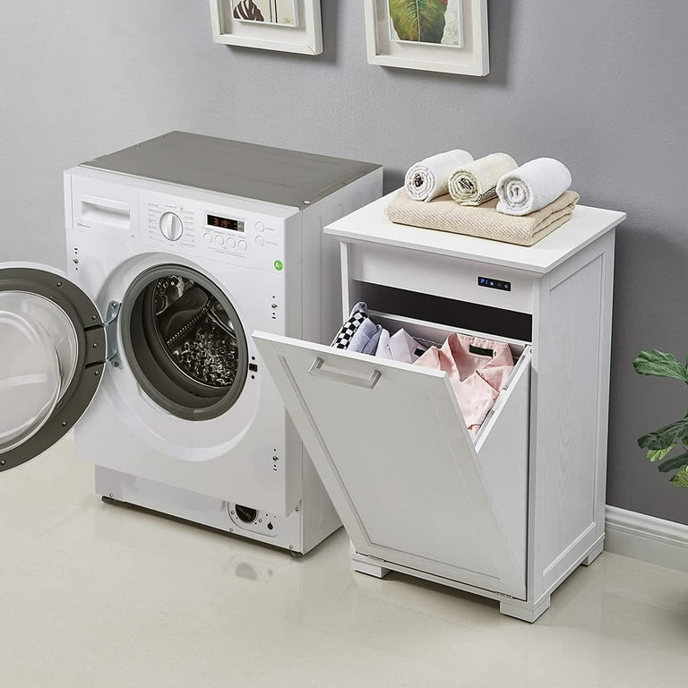 Tilt Out Trash Bin Cabinet Wooden with Negative Ion and Deodorizing Kitchen  Trash can Laundry Sorter