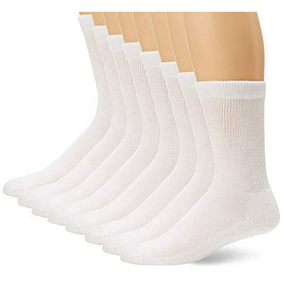 MediPEDS 8 Pair Diabetic Crew Socks with Non-Binding Top Shoe Size: 12-14 White NEW