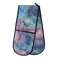 Yayeee Double Oven Mitt Kitchen Heat Resistant Baking 35" x7" Quilted Glove, Pink Marble Pattern