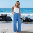 thumbnail image 5 of Dwellite Womens Linen Pants Petite 2026 Summer Lightweight High Waist Solid Straight Leg Beach Lounge Trousers Light Blue S, 5 of 6