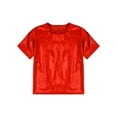 thumbnail image 3 of Doomiva Boys Girls Modern Hip Hop Jazz Dance Outfit Kids Metallic Shiny Short Sleeve T-shirt with Sparkly Jogger Pants Red 160, 3 of 7