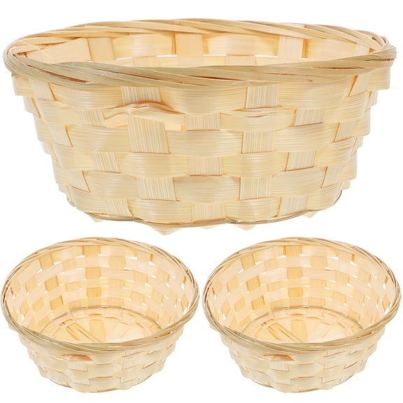 HERFIER 3Pcs Snack Storage Basket Bamboo Egg Basket Storage Holder Organizing Basket Handmade Basket 7.86x7.86x3.14in