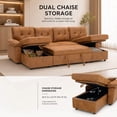 thumbnail image 5 of Muumblus 112" U-Shaped Sectional Sofa Bed with Dual Storage Chaises, Convertible Sleeper Sofa for Living Room, Brown Faux Leather, 5 of 6