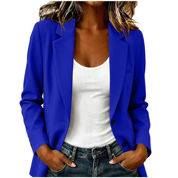 Sahpxhe Womens Blazer Notched Lapel Tailored Long Sleeve Two Button Lined Blazer Jacket for Work Commute Business Blue XL