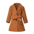 thumbnail image 2 of CUZIBR Girls Wool Overcoat Solid Color Long Sleeve Dress Coat Button Peacoat Notch Lapel Outerwear With Belt Pockets Winter Thick Warm Jacket ,Brown,3-4 Years, 2 of 8
