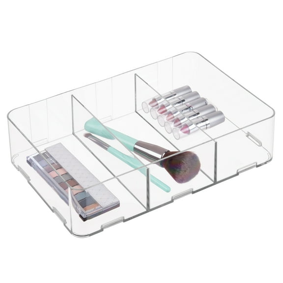 iDesign Interlocking 3-Section Drawer Organizer for Kitchen, Bathroom, or Desk Drawers, Clear