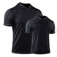 thumbnail image 2 of VSSSJ Workout T-Shirts for Men Loose Fit Short Sleeve Casual Athletic Muscle Hooded Shirt Breathable Running Shirts with Hoods Black M, 2 of 4