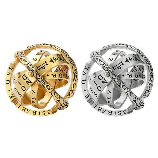 Juguete antiestrés con aro giratorio, color plata y oro, 2 piezas. Juguete antiestrés manual con aro giratorio, novedoso juguete antiestrés para aliviar la ansiedad.