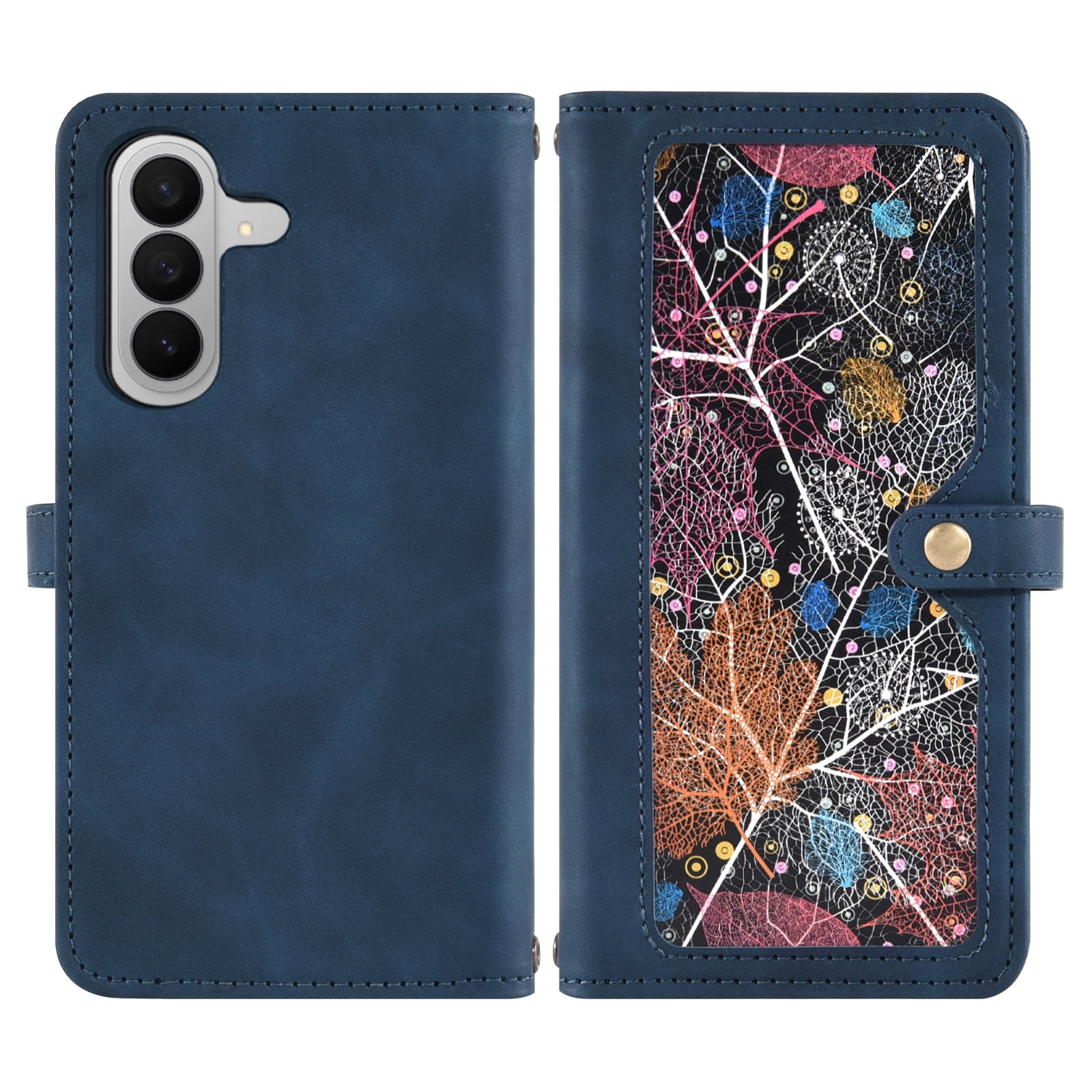 Asuwish Phone Case for Samsung Galaxy Z Fold 7 Wallet Cover Crossbody Wrist Strap Flip Pattern Zipper Credit Card Holder Stand Cell ZFold Z7 G Fold7 7Z Women Blue