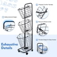 thumbnail image 6 of 3 Tier Rolling Laundry Basket, Metal Mesh Wire Laundry Basket Cart w/Wheels, Tilt-out Clothing Sorting Hamper Organizer Open Storage for Home, Hotel, Mall, Bathroom, Bedroom, Dorm (Black), 6 of 13