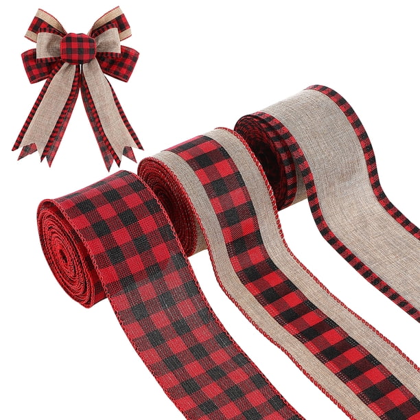 ColoMX 3 rollos de cinta a cuadros, cinta para envolver, cinta a cuadros, cinta navideña, manualidades, cinta de arpillera, cinta de embalaje, lazos, cinta, 5 yardas