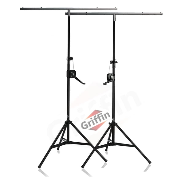 DJ Light Stands (2 Pack) Stage Lighting Truss System by Griffin Hand Crank Up Portable Speaker Tripod Platform Rig Adjustable Trussing Kit T Bar Mount for Can Lights Music Equipment Package