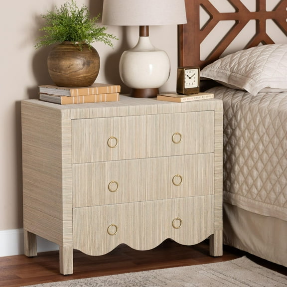 bali & pari Umika Boho Nightstand, 3-Drawer, Beige