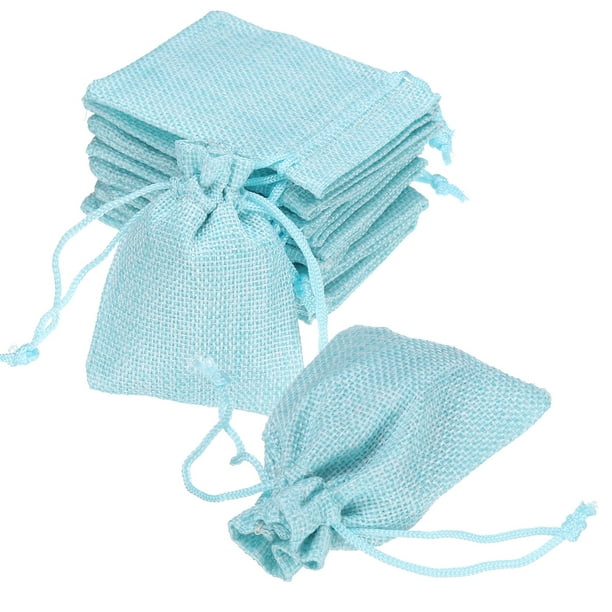 Uxcell 20 Pcs Bolsas de Yute con Cordón, 2.8 x 3.5 Pulgadas Bolsas de Favor para Joyas para Navidad, Acción de Gracias, Cumpleaños, Azul Lago