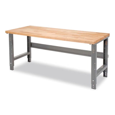 Global Industrial GBE318912GY Standard Duty Butcher Block Top Adjustable Height Workbench, 2000 lbs, 60 x 30 x 30.88 to 36.88 in., Birch & Gray