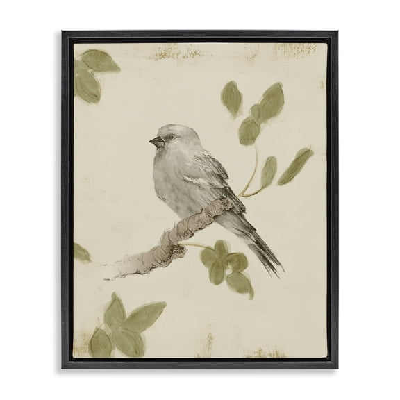 Stupell Industries Cottage Bird Scene on Neutral Black Floating Frame Canvas Art, 17 x 21, by Lanie Loreth