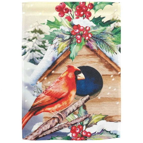 Magnolia Gardens M080125 13 x 18 in. Redbird Winter Birdhouse Print Garden Flag