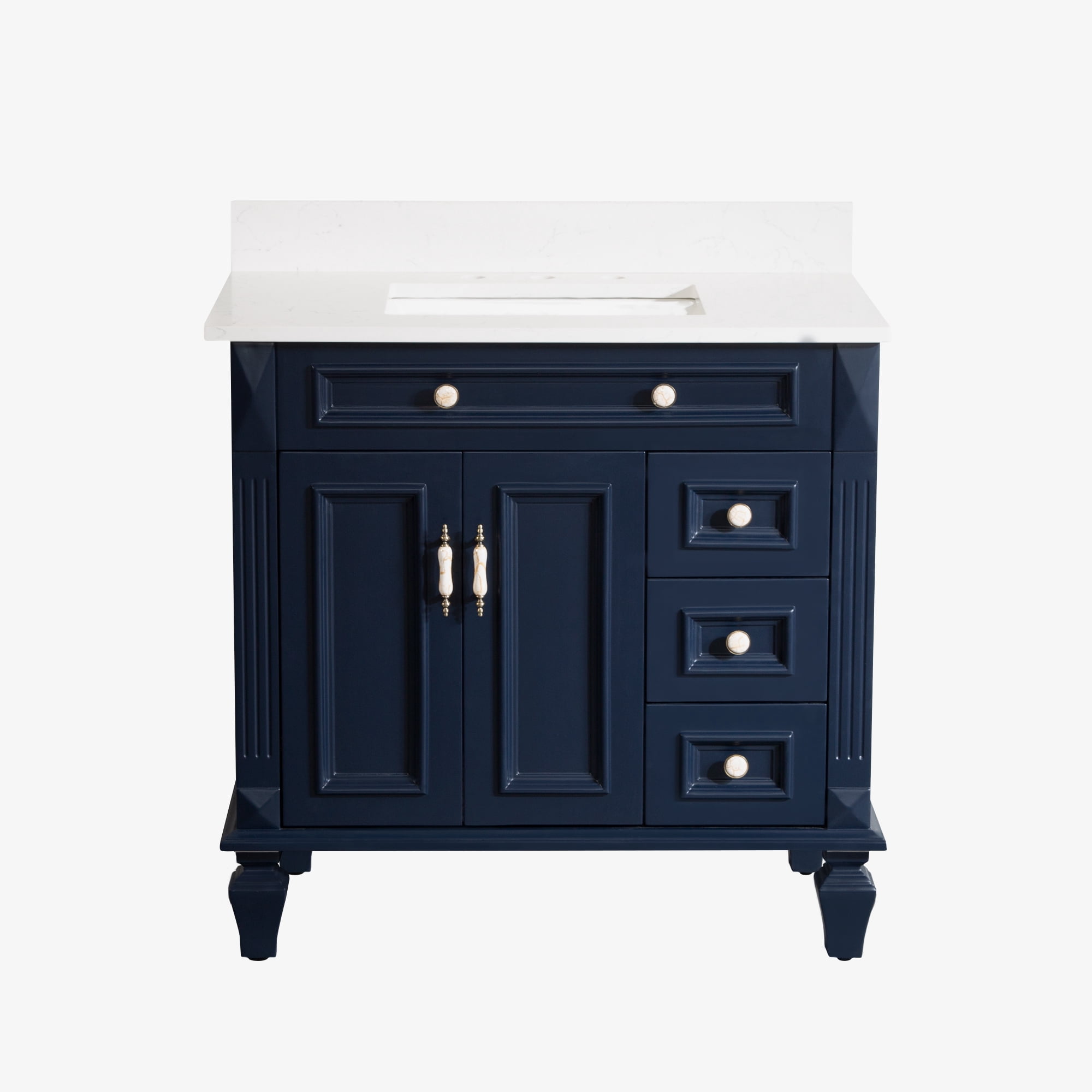 36" Bathroom Vanity with Single Sink, Solid Wood Bathroom Makeup ...