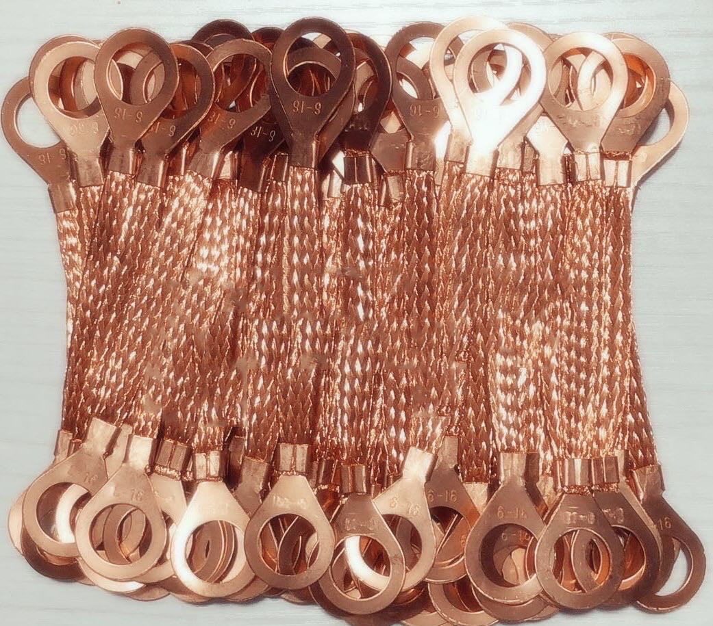 10 Pieces, Terminal Brass Silver-Plated Copper National Standard Braided Ground Wire/6 Square; Length About 6 Inches (150 Mm); Hole Distance: 18mm