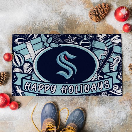 Seattle Kraken 28 x 16 Happy Holidays Christmas Turf Door Mat