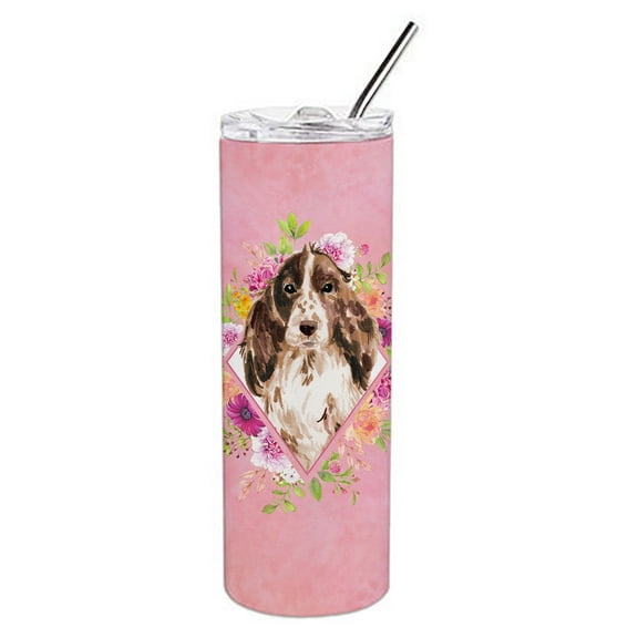 Carolines Treasures CK4252TBL20 Brown Parti Cocker Spaniel Pink Flowers Stainless Steel 20 oz Skinny Tumbler 20 oz