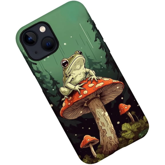 Case for iPhone 15, Frog Tree Mushroom Phone Case Military-Grade Drop Protection Cover for Women Girl - Frosted