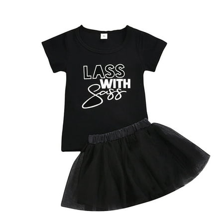 

Toddler Baby Kid Girls Punk Style T-shirt Tops Tulle Skirt Summer Set Outfits