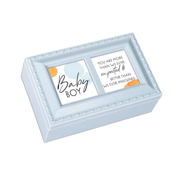 Cottage Garden Boy Imagined Pale Blue Rope Trim Petite Music Box Plays Brahms' Lullaby