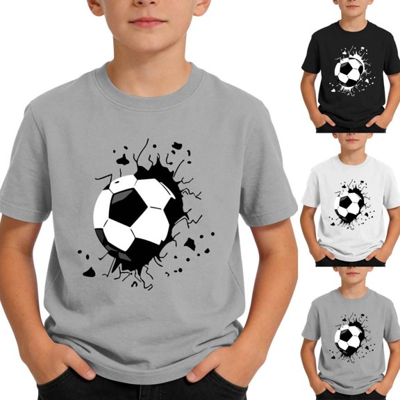 Bxsruta Youth Soccer Graphic T-Shirt for Boys Sporty Comfortable Athletic Crew Neck Short Sleeve Pullover