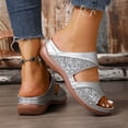 thumbnail image 3 of Sandals Women Open Toe Glitter Slip on Orthopedic Shoes Summer Casual Slides Nonslip Thick Sole Wedges Beach Shoes Silver Size 6.5, 3 of 7