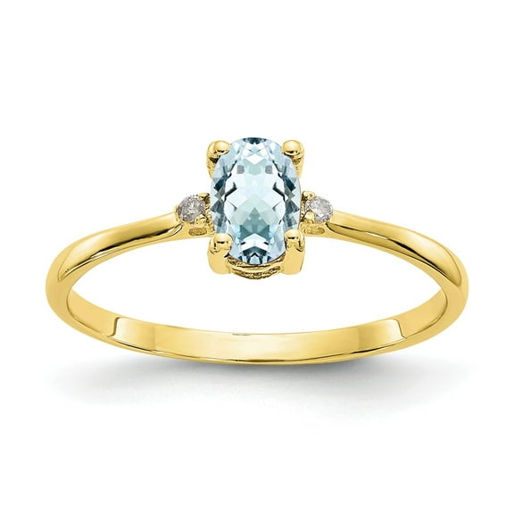 10K Yellow Gold Ring Band Birthstone (03) March Aquamarine Oval Blue Diamond Round White
