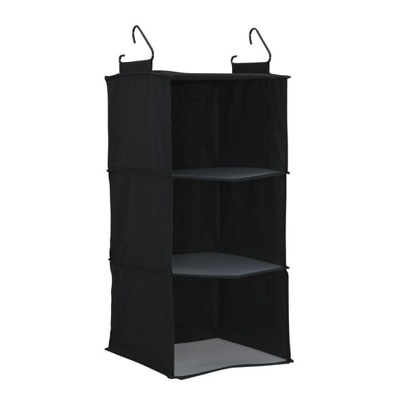 Household Essentials 3-Shelf Hanging Closet Organizer with Hooks, Black